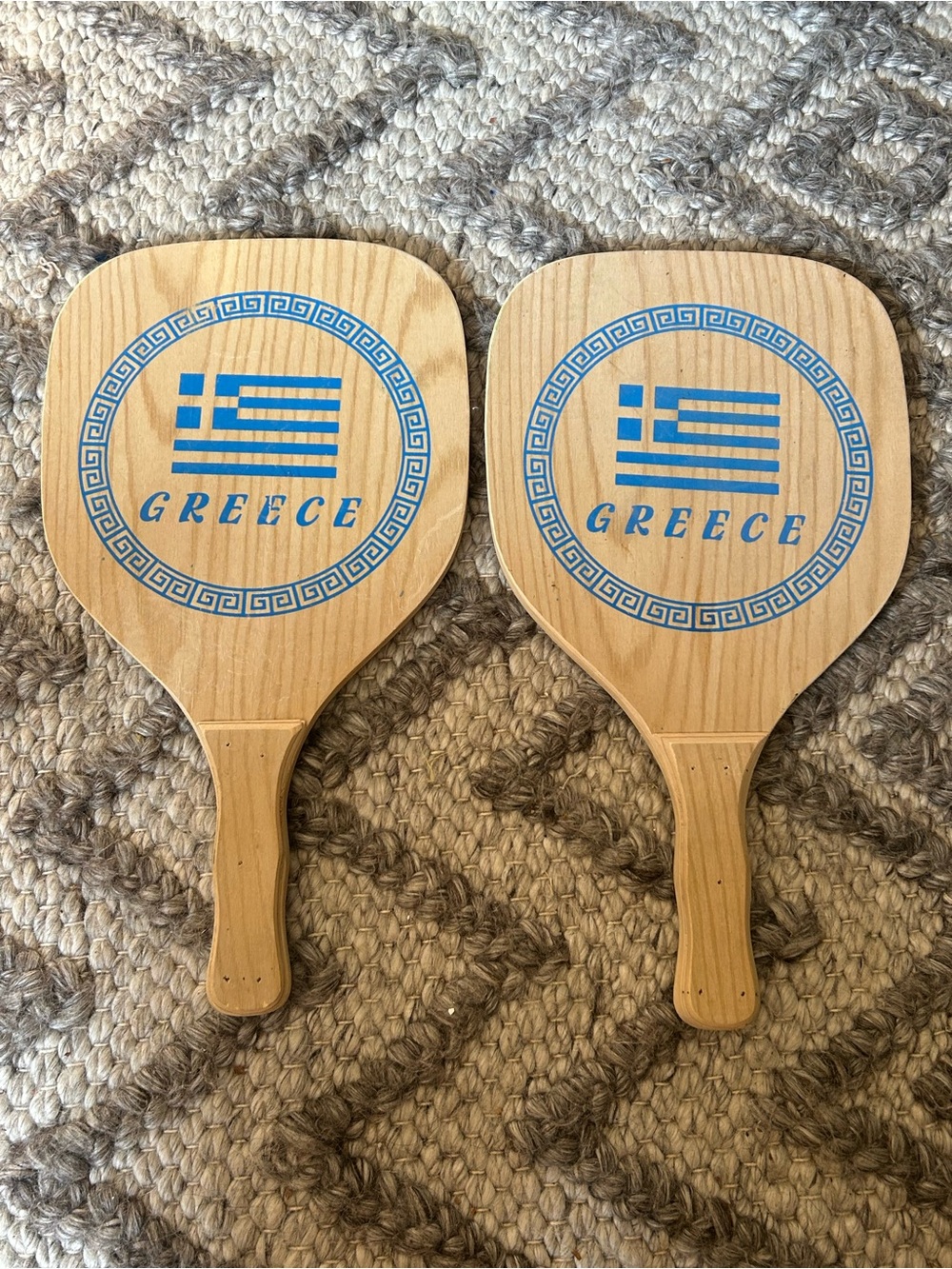 Greece Wooden Paddle Set with Blue Flag Design